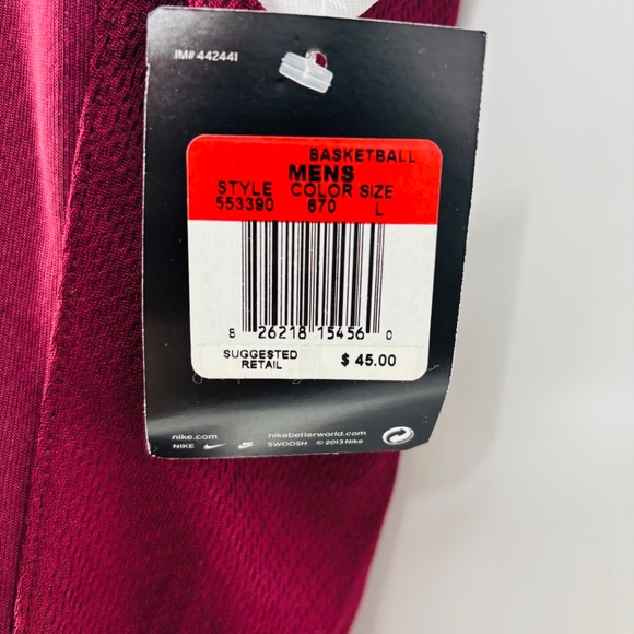 New Nike Men's Basketball Jersey Size L Burgundy /White Authentic Athletic Wear! - Picture 6 of 6